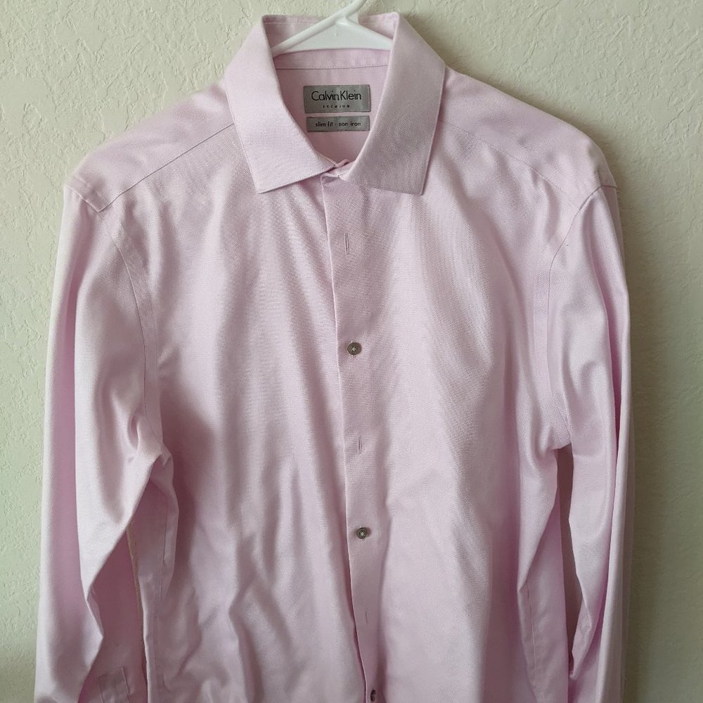 Calvin Klein Premium Dress Shirt – Size 15.5, 34/35 – Slim Fit – Light Pink
